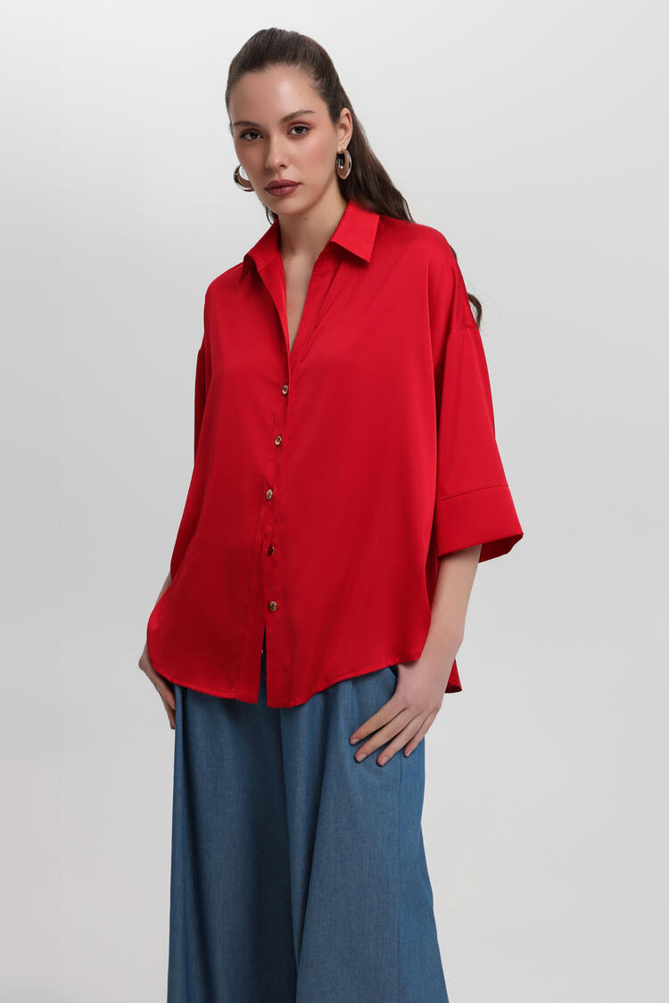 Shirt in satin texture - Red S/M