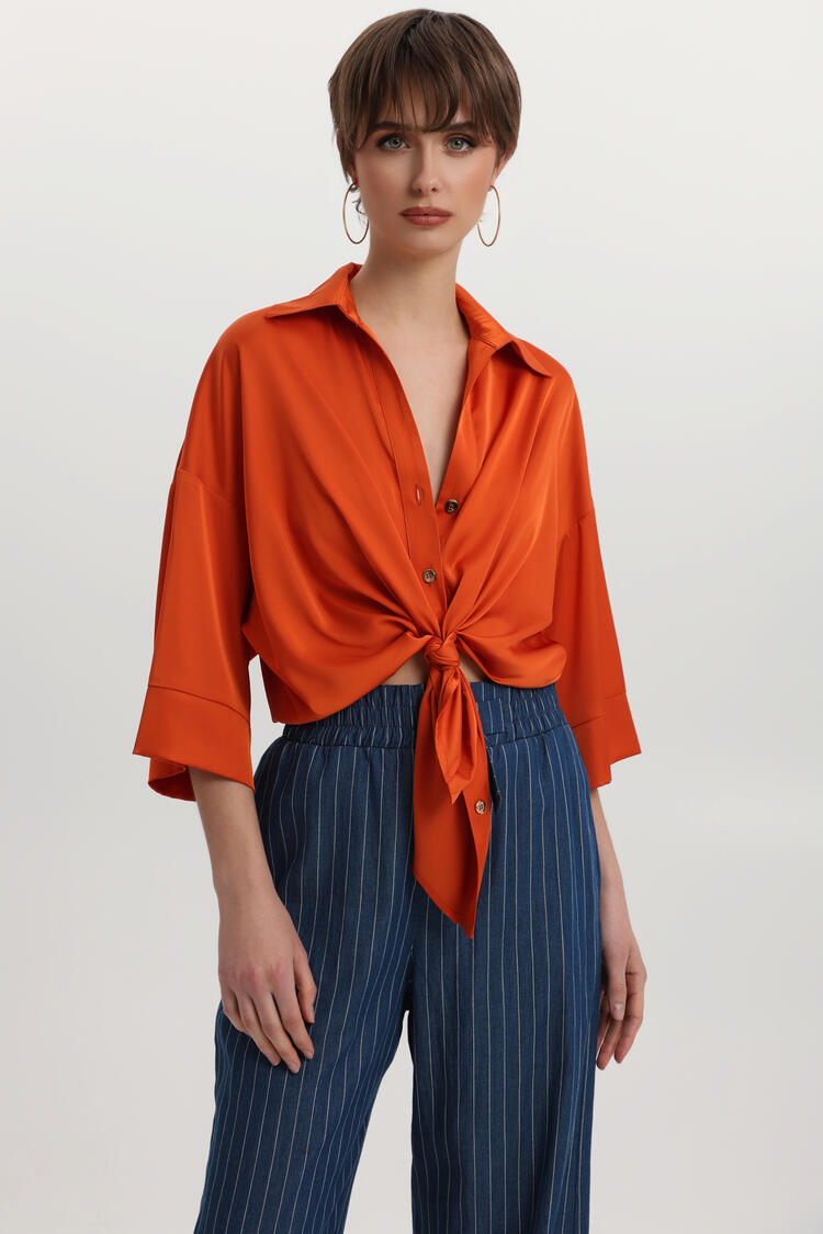 Shirt in satin texture - Orange S/M