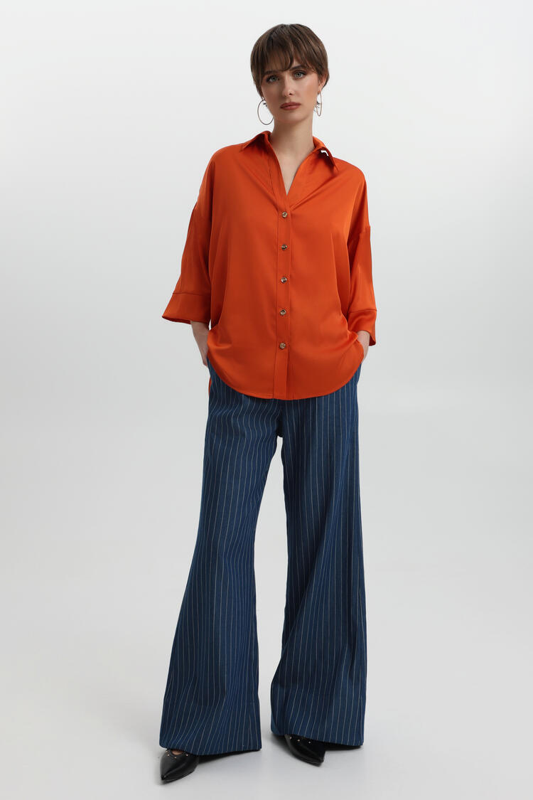Shirt in satin texture - Orange S/M