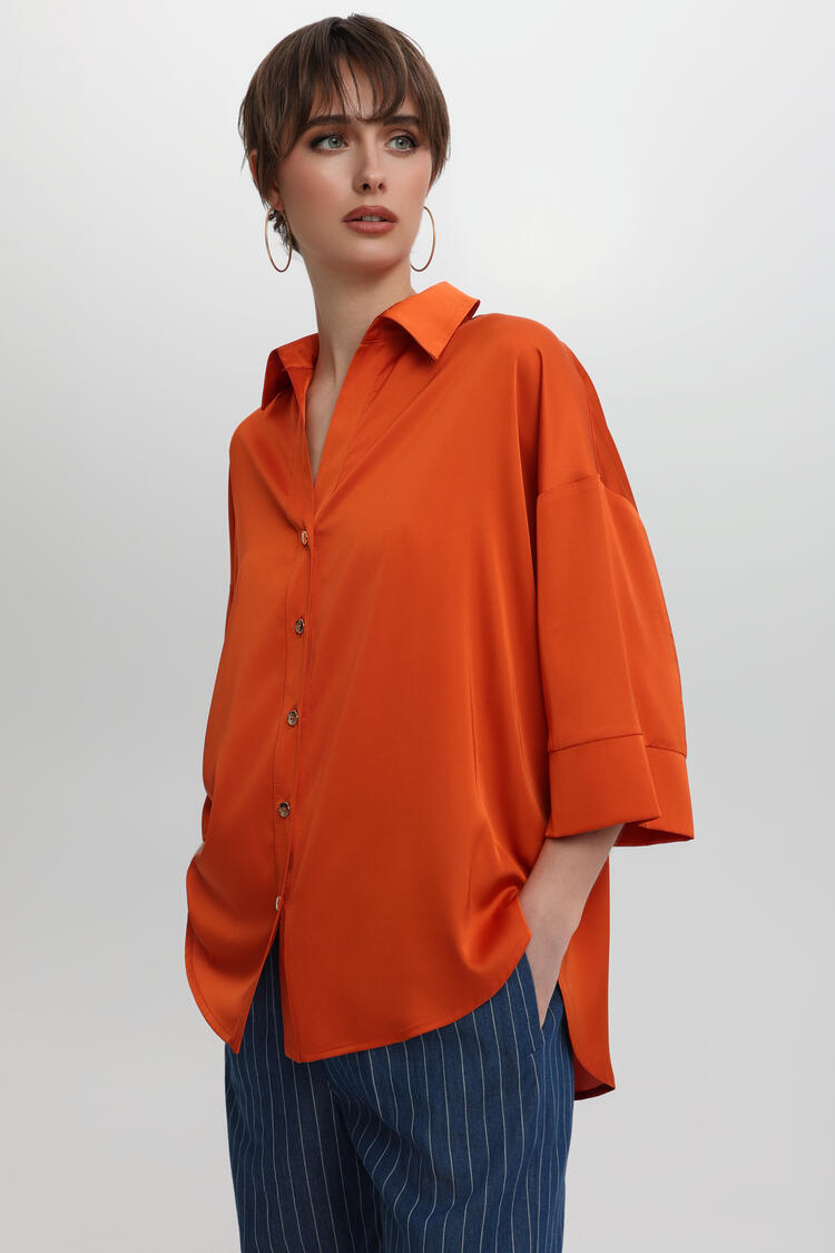 Shirt in satin texture - Orange S/M