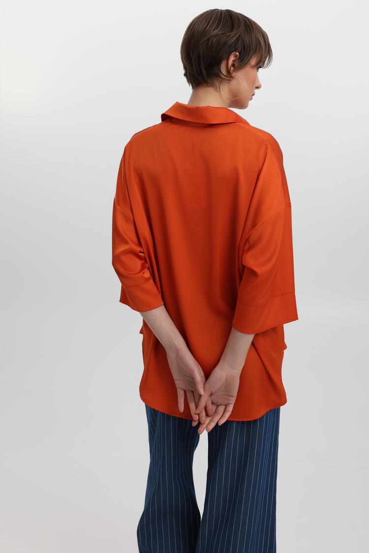 Shirt in satin texture - Orange S/M
