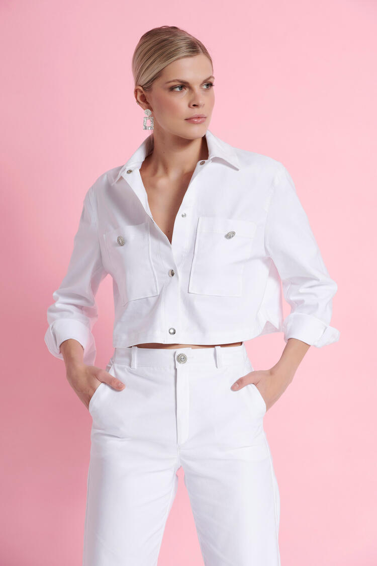 Jacket cropped denim weave - White S