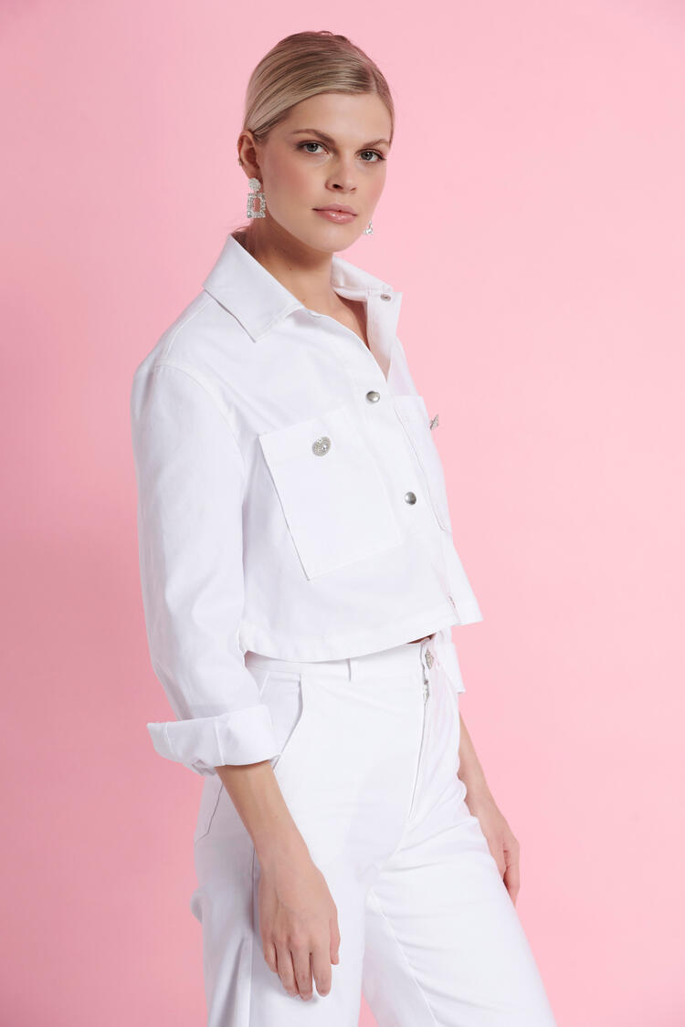 Jacket cropped denim weave - White S