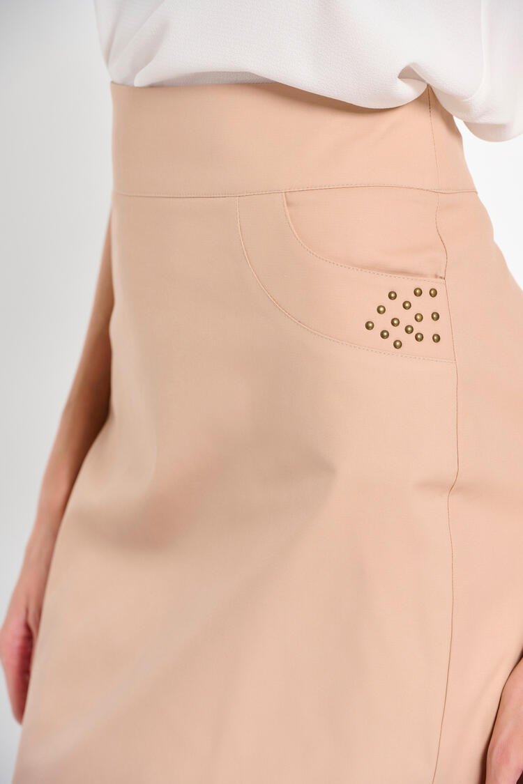 Pencil skirt with decorative studs - Beige M