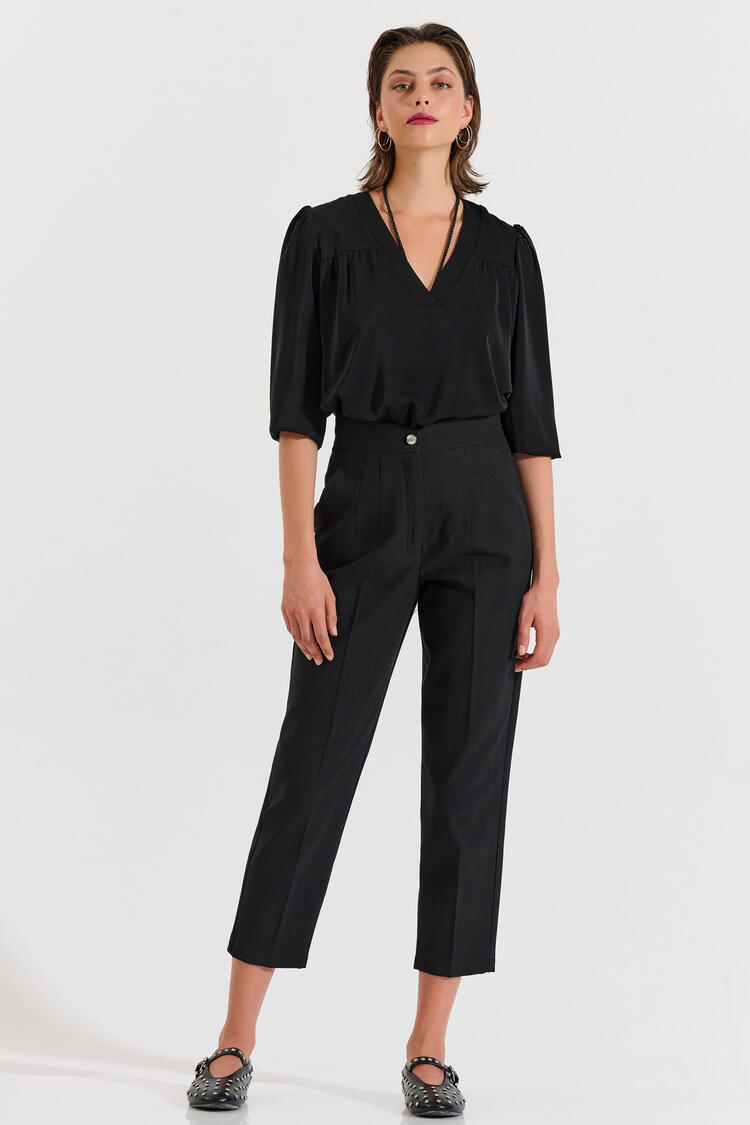 High-Waisted Straight-Leg Trousers - Black L