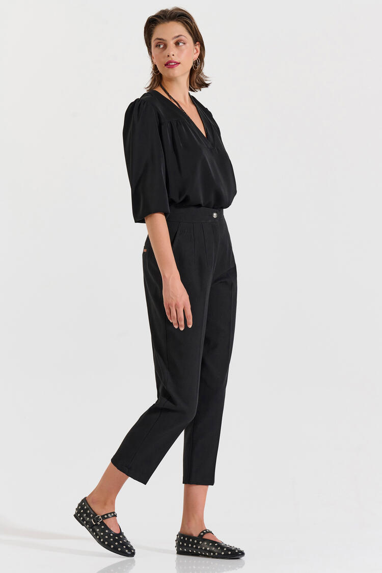 High-Waisted Straight-Leg Trousers - Black L