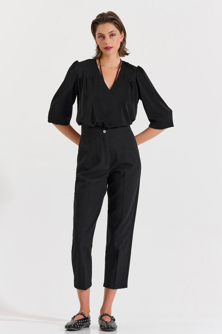 High-Waisted Straight-Leg Trousers - Black L