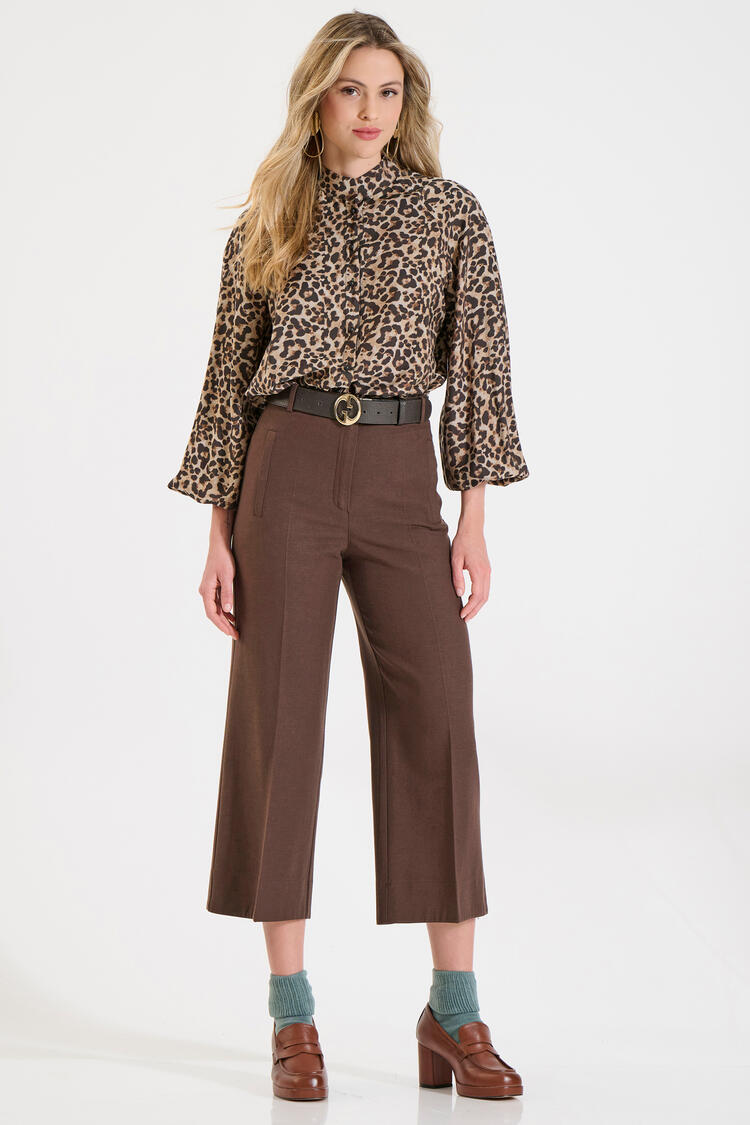 Tencel and Cotton Cropped Trousers - Brown S
