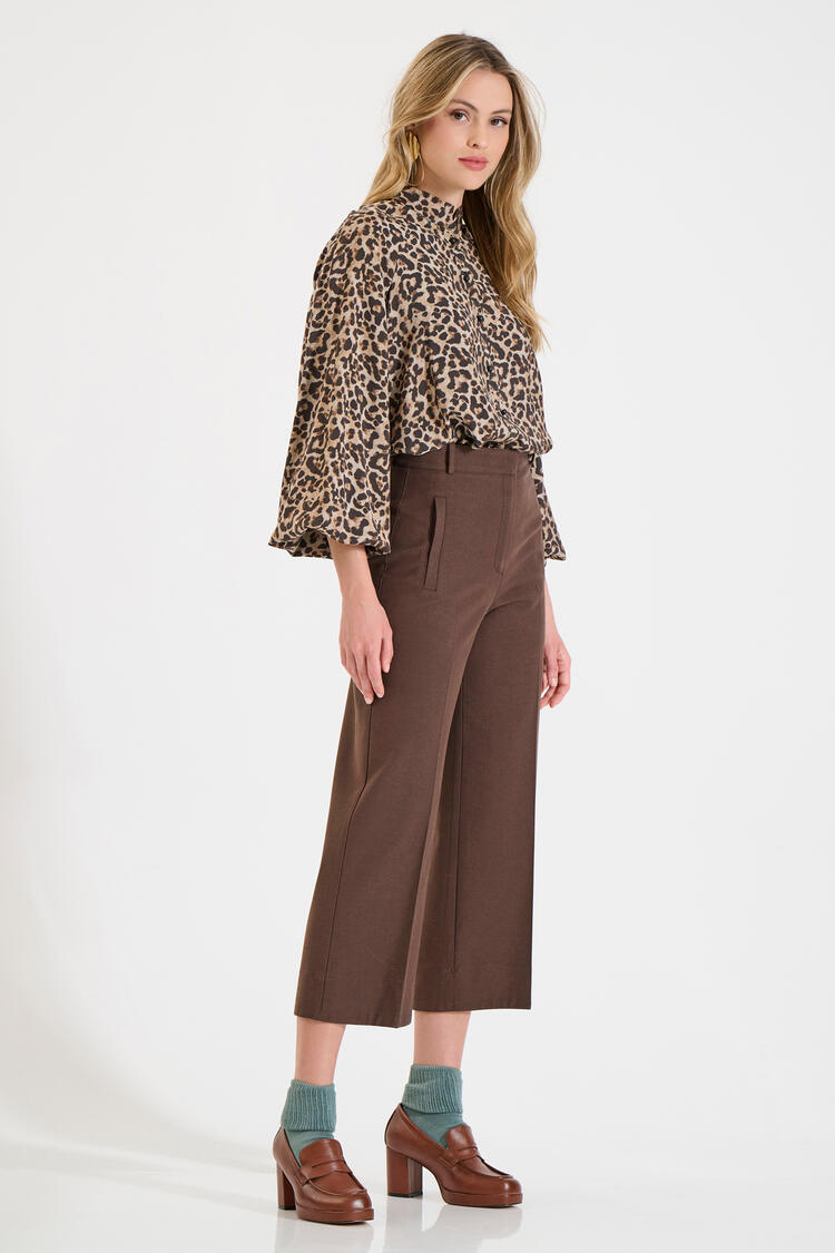 Tencel and Cotton Cropped Trousers - Brown S