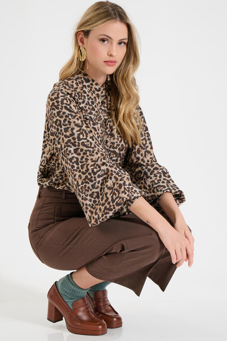 Tencel and Cotton Cropped Trousers - Brown S