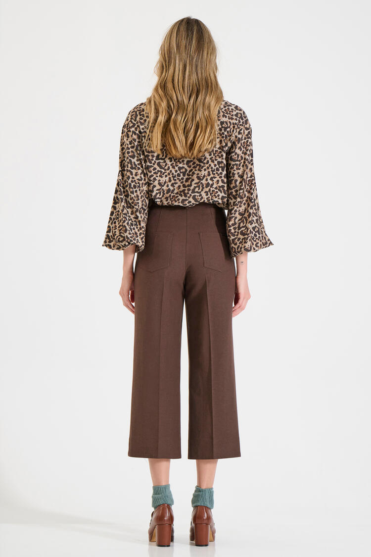 Tencel and Cotton Cropped Trousers - Brown S
