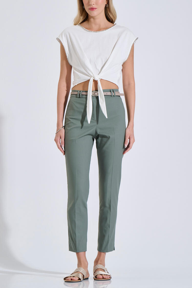 High-Waisted Cotton Trousers - ΛΑΔΙ S