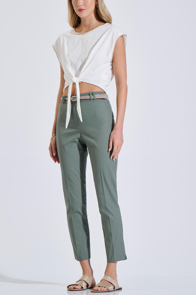 High-Waisted Cotton Trousers - ΛΑΔΙ S