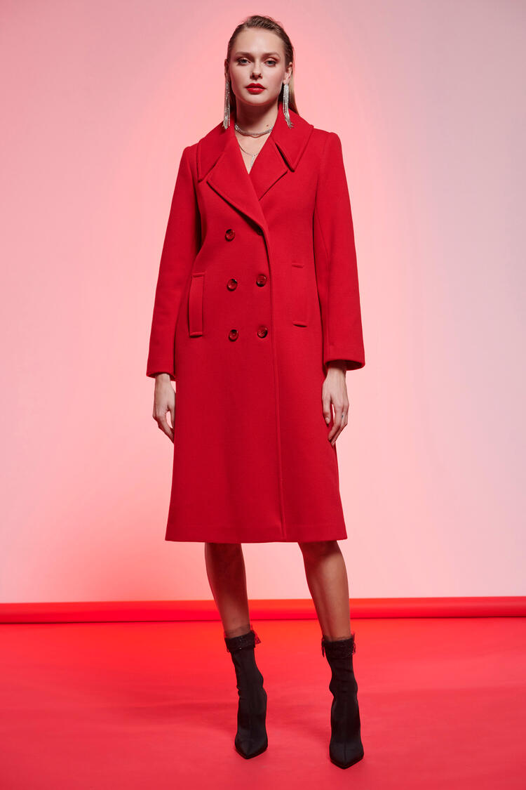 Coat with lapel collar - Red S