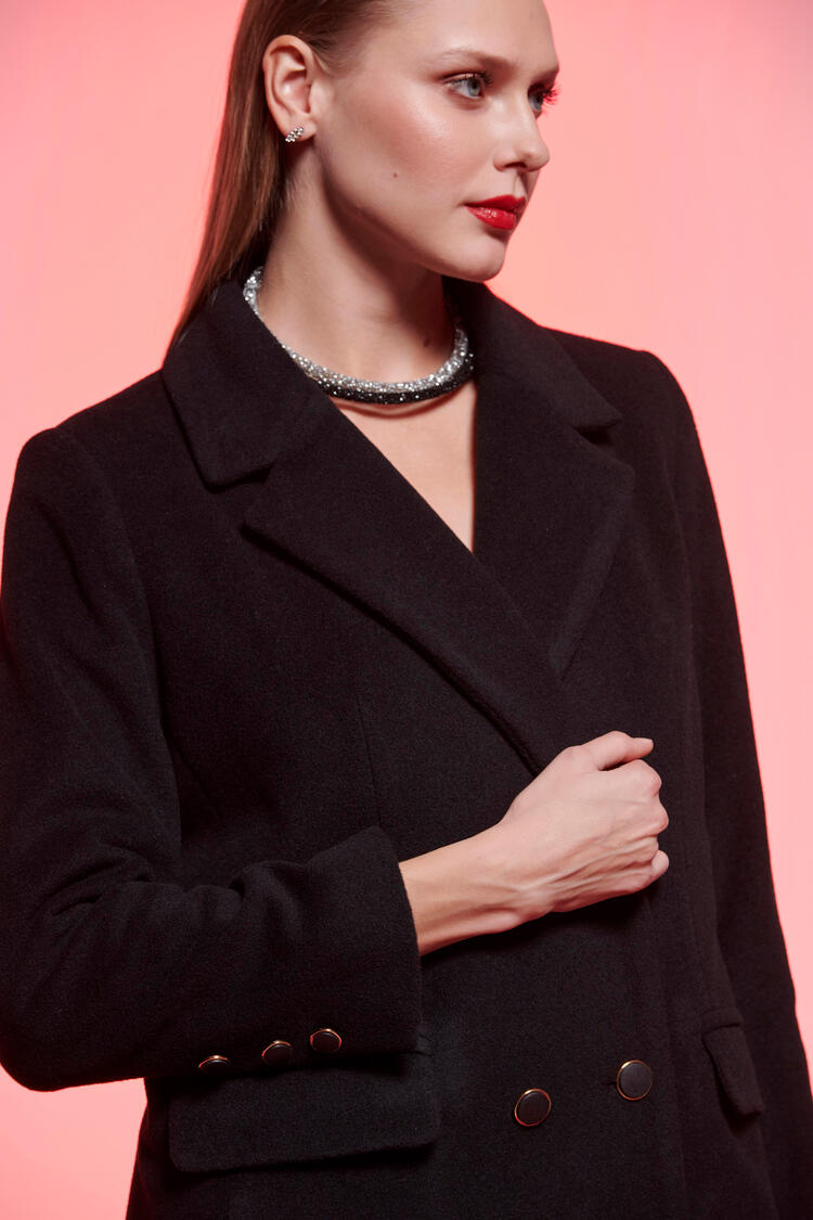 Woolen coat with crossed buttons - Black S