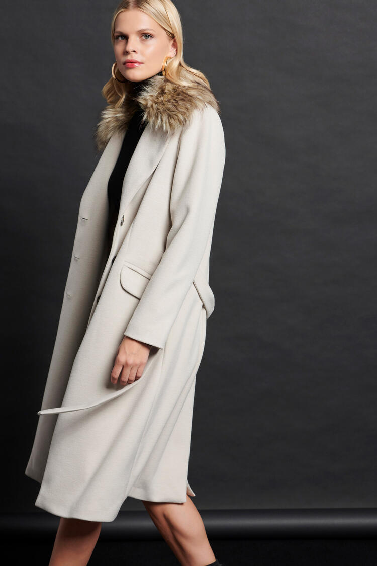 Long coat with synthetic fur - Ice S