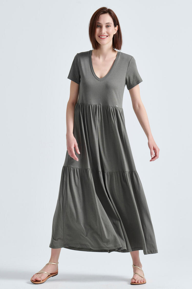 Dress with V neckline - Khaki S