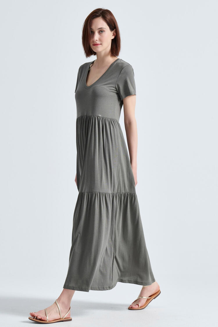 Dress with V neckline - Khaki S