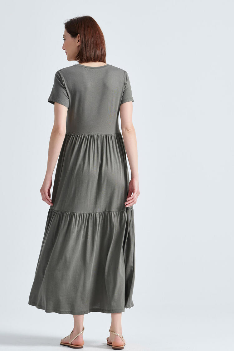 Dress with V neckline - Khaki S