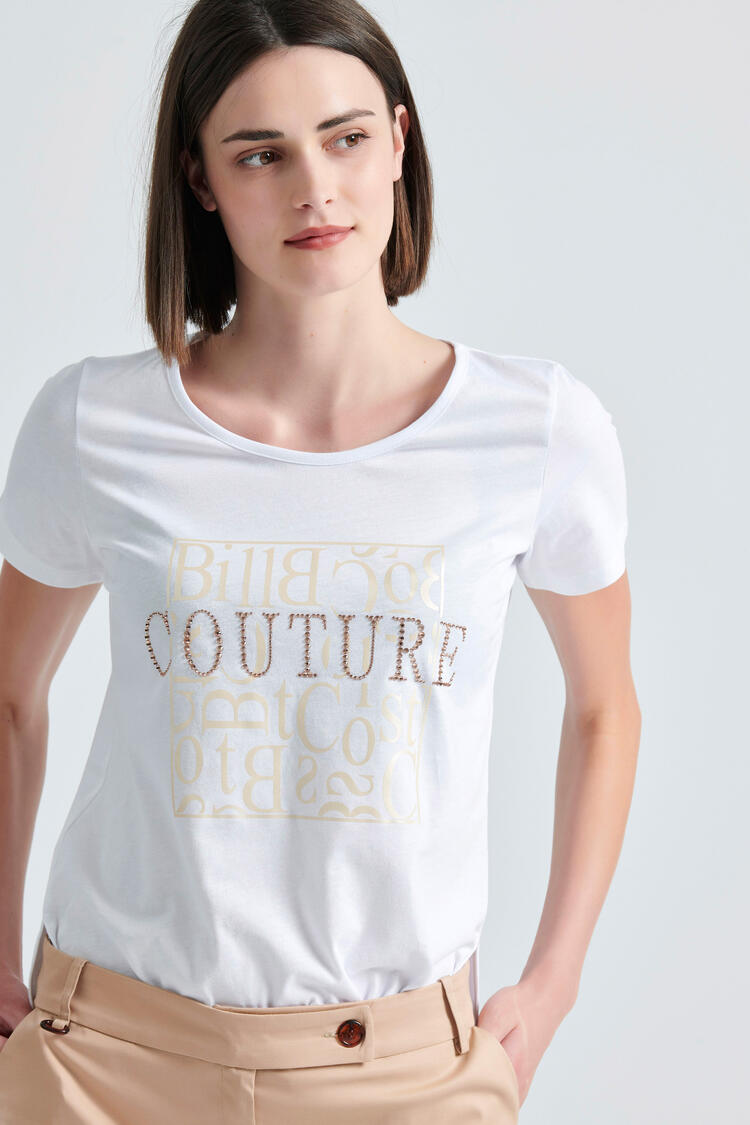 Blouse with gold print - White S