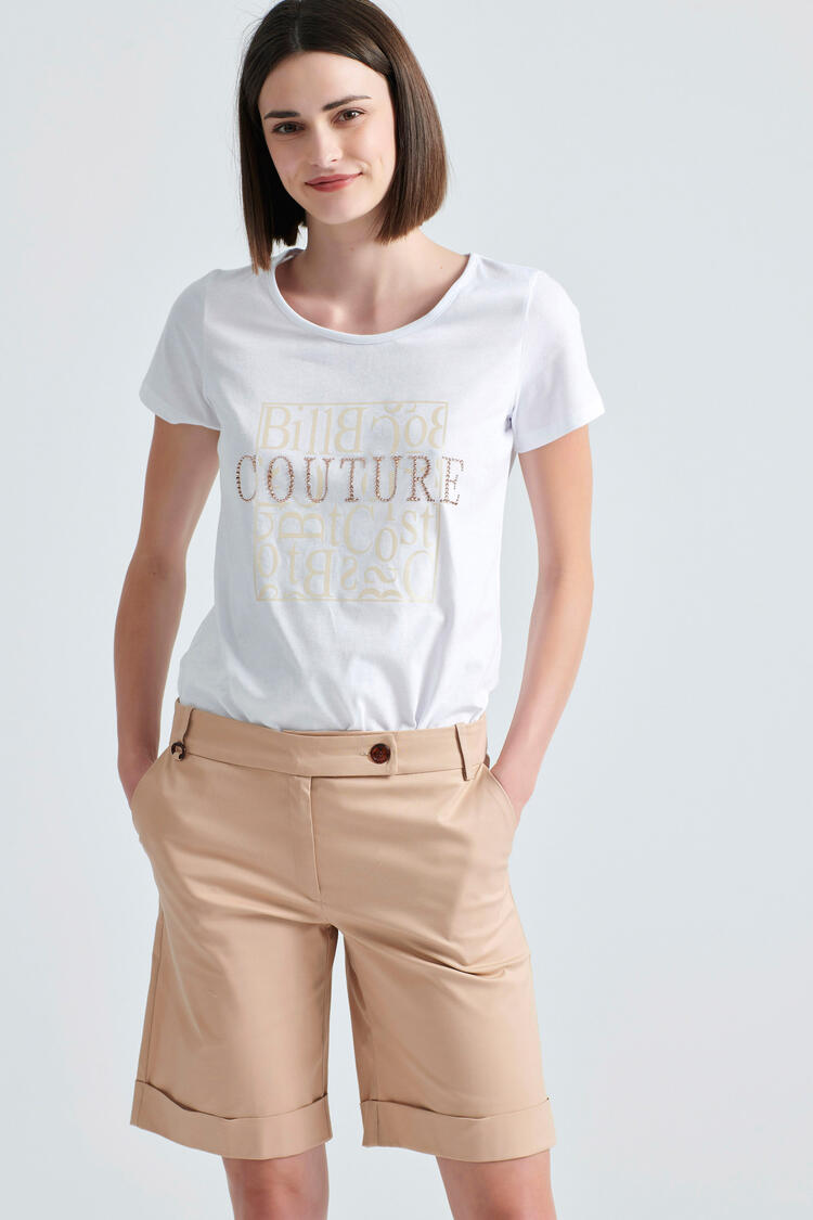 Blouse with gold print - White S