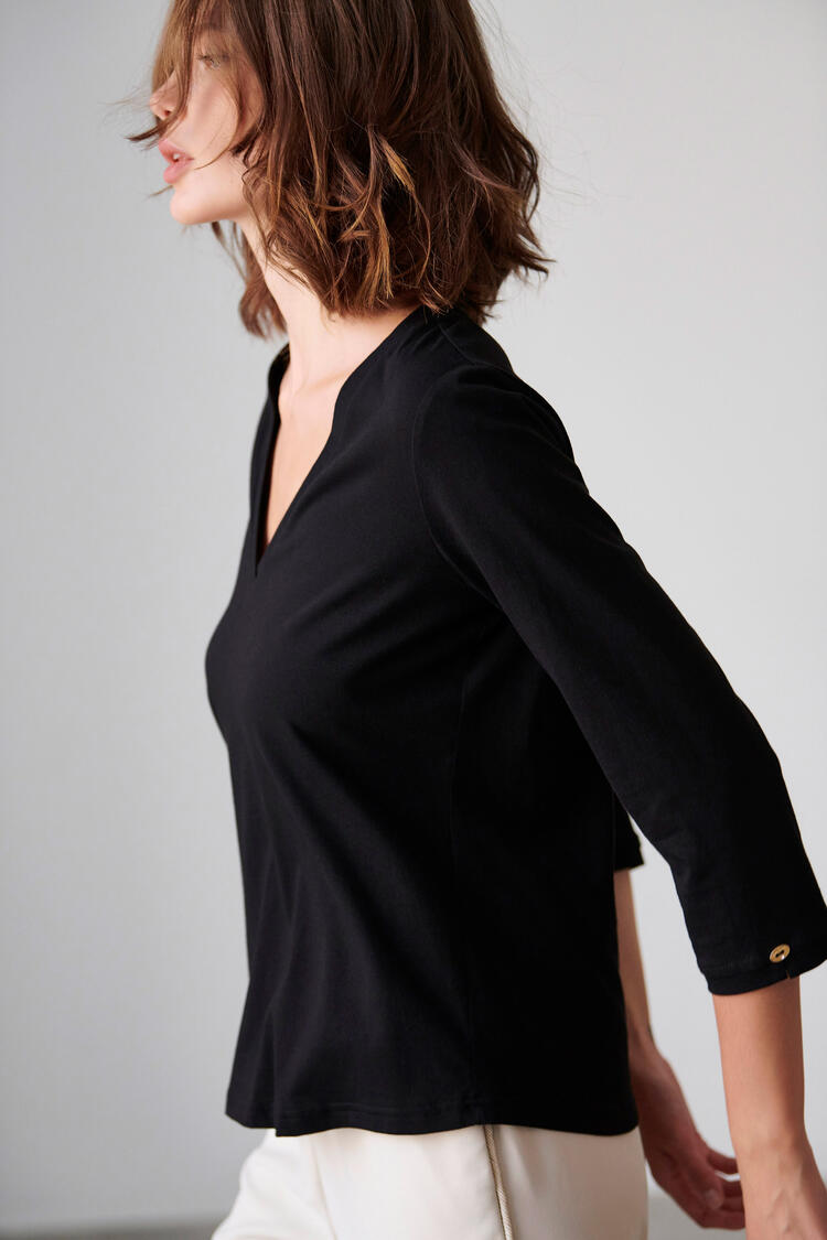 Cotton blouse with 3/4 sleeves - Black S