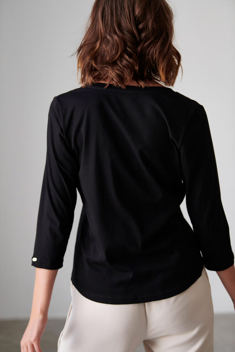 Cotton blouse with 3/4 sleeves - Black S