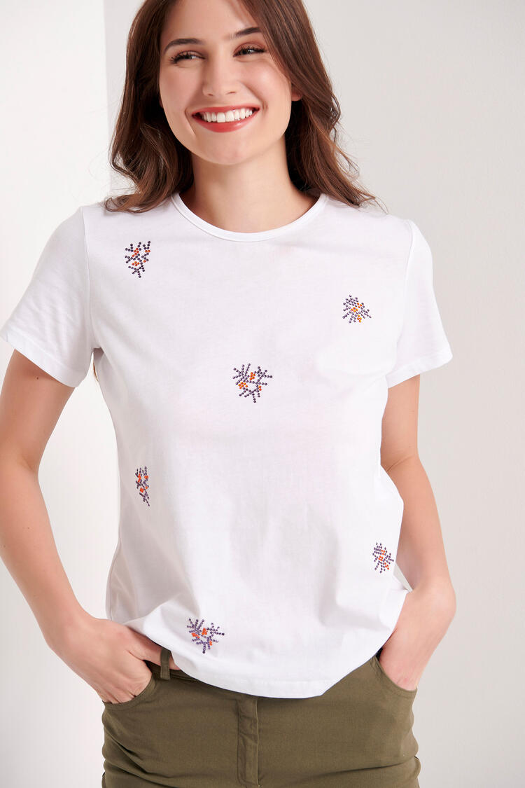 Blouse with rhinestones - White S
