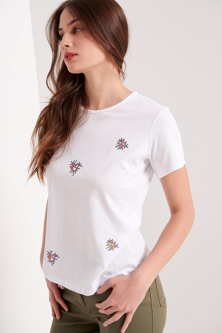 Blouse with rhinestones - White S