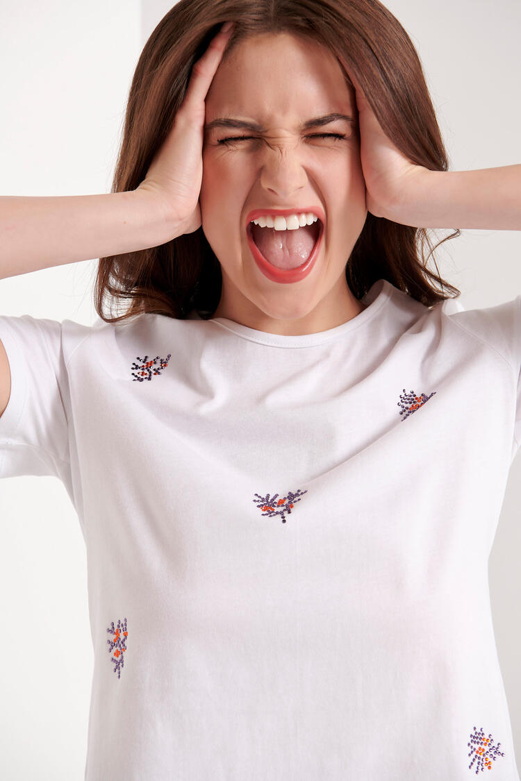 Blouse with rhinestones - White S