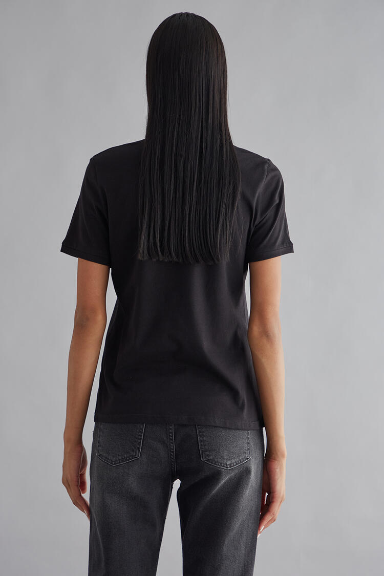 Cotton blouse with glitter gems "Sweet" - Black S