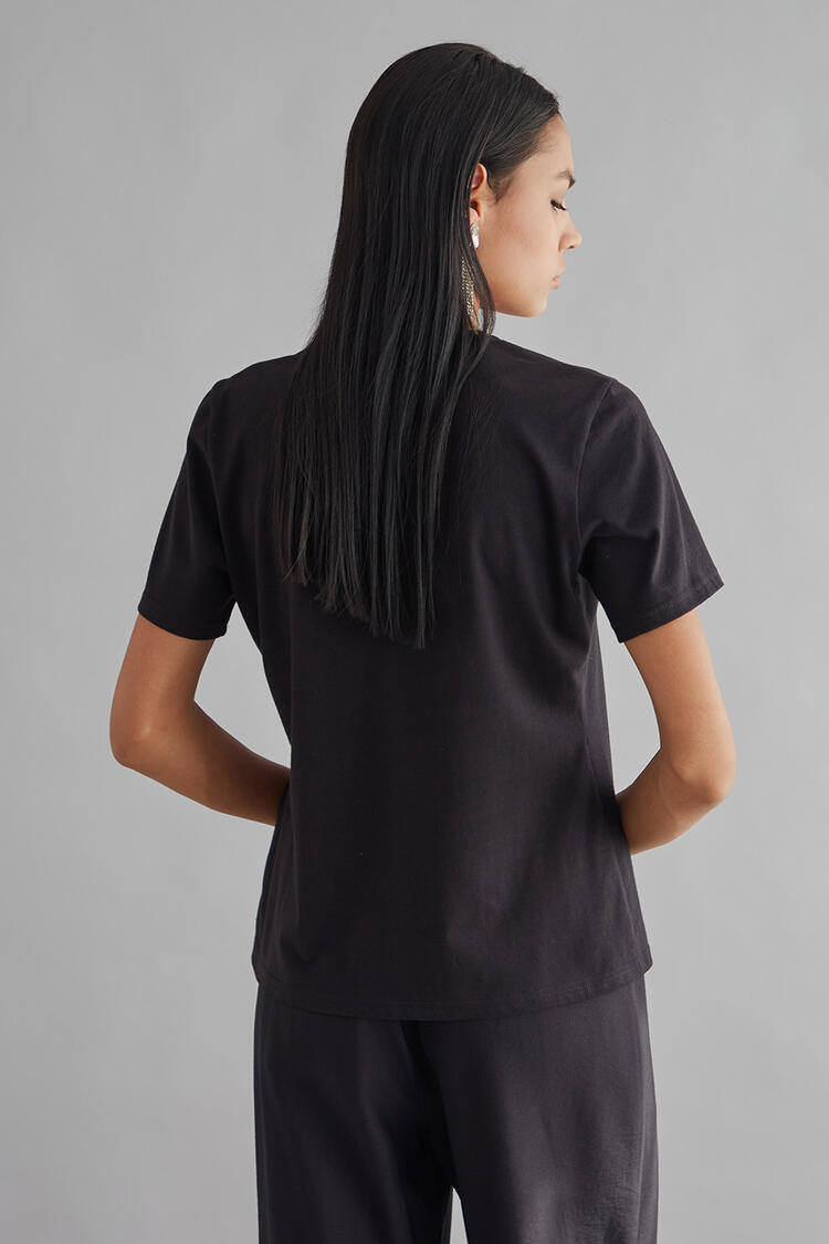 Cotton blouse with jeweled hearts - Black S