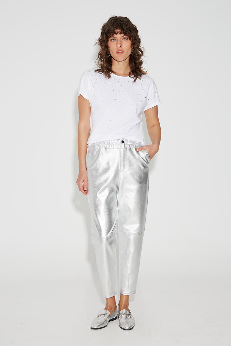 Cotton blouse with rhinestones - White S