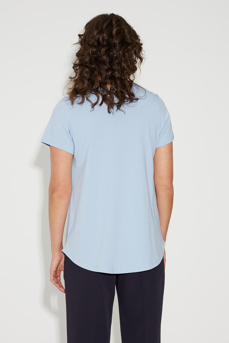Cotton blouse with rhinestone design - Blue S