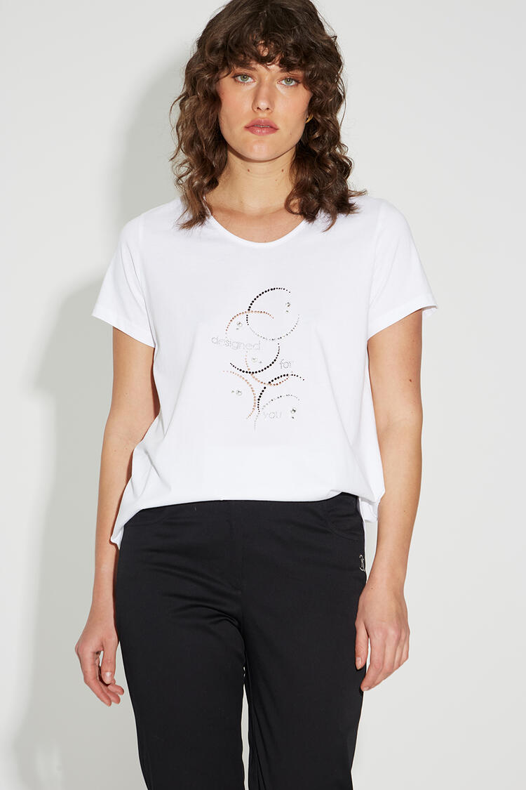 Cotton blouse with rhinestone design - White M