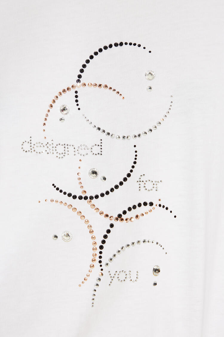Cotton blouse with rhinestone design - White L