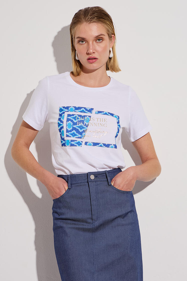 T-shirt with a combination of fabrics - White S