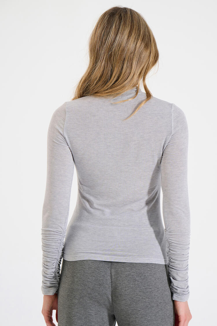 Long-sleeve blouse with wool and gathers - Grey L