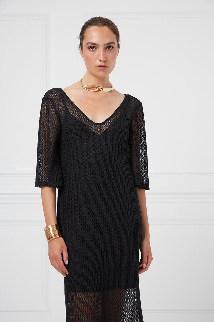 Knitted dress with sleeves - Black S