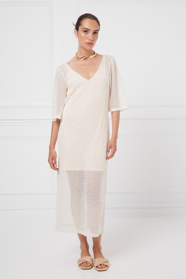 Knitted dress with sleeves - Off White S