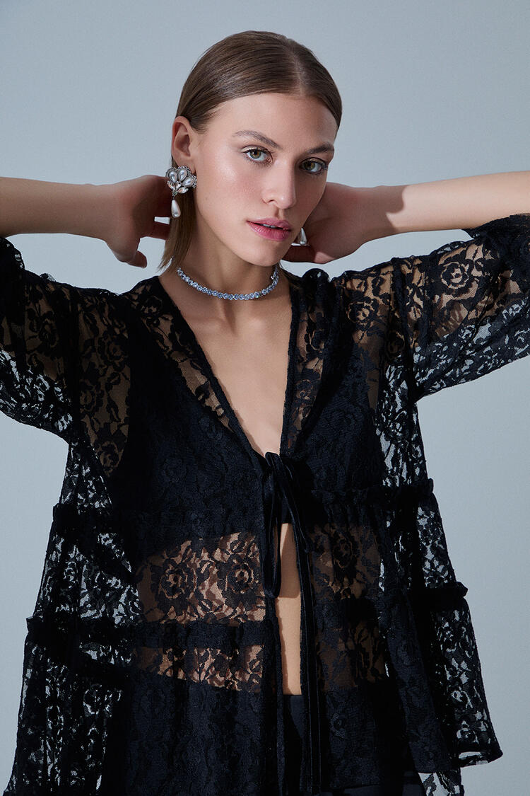 Cardigan with transparency - Black S/M