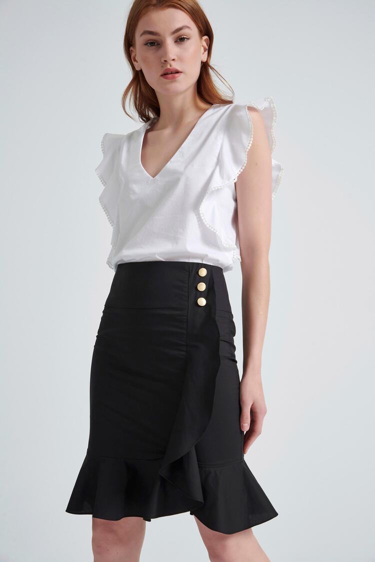 Skirt with ruffles - Black XS