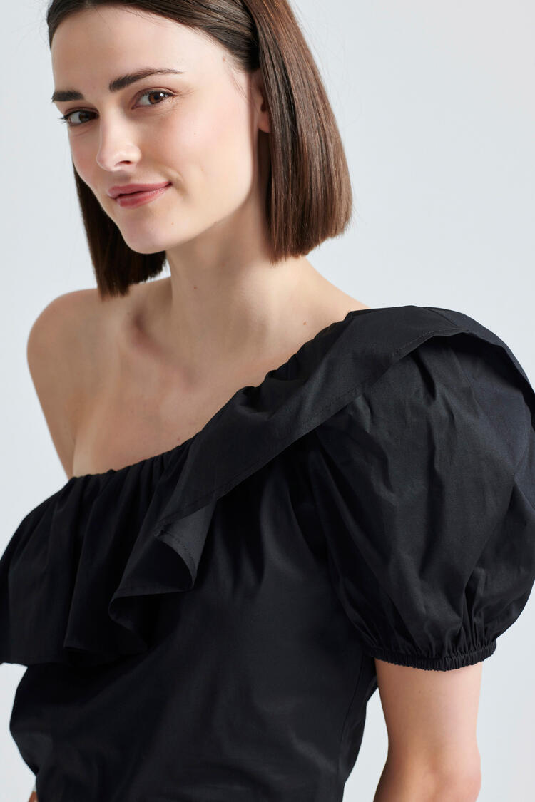  One-shoulder  blouse with ruffles - Black S/M