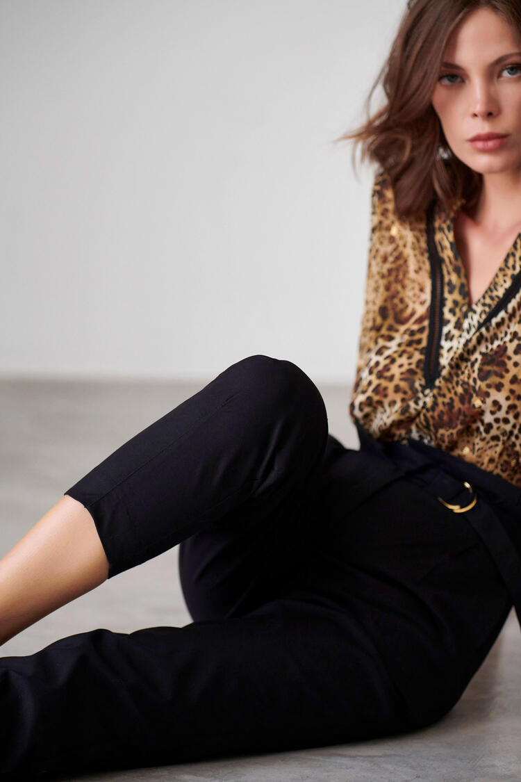 Cotton pants with a cross belt - Black XS