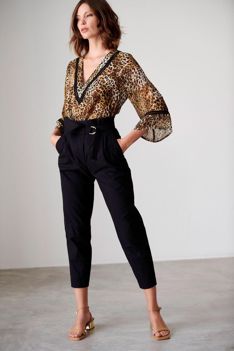 Cotton pants with a cross belt - Black XS