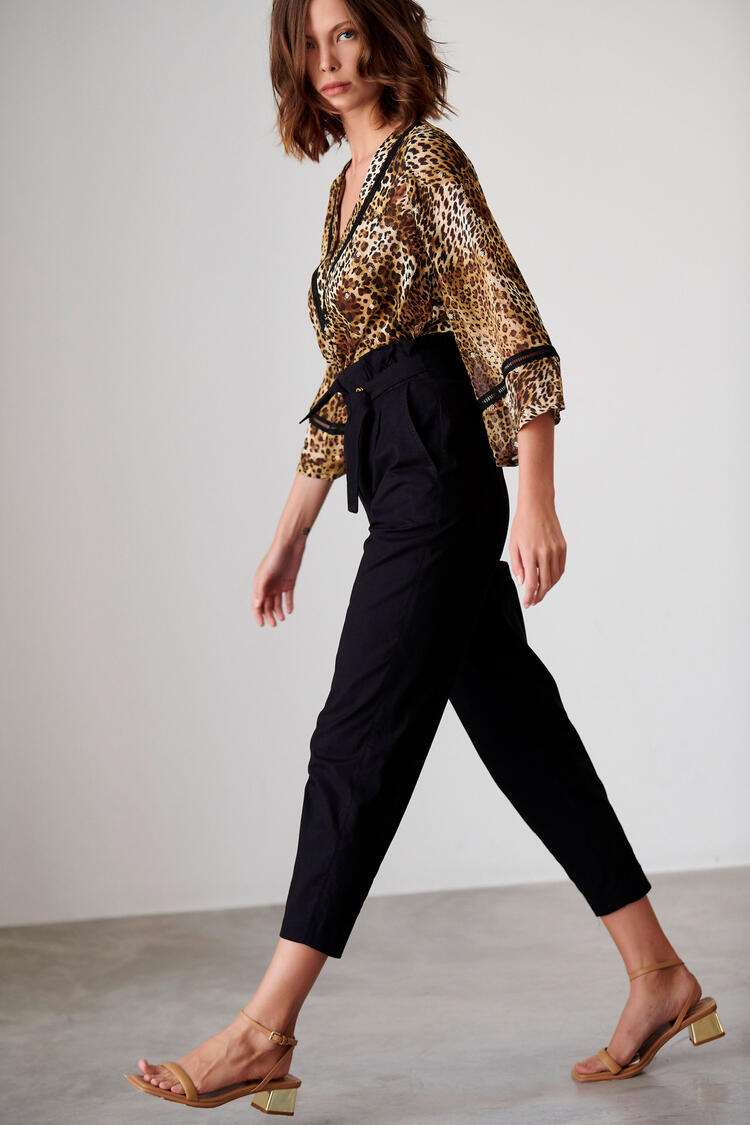 Cotton pants with a cross belt - Black XS