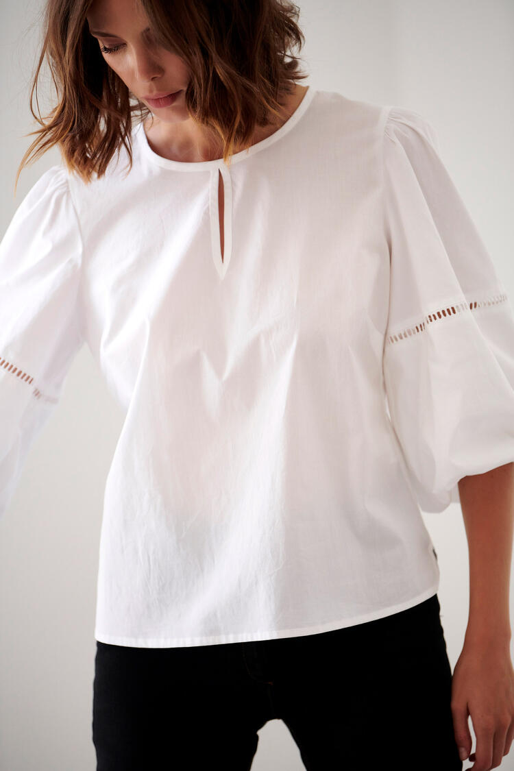 Azure blouse on the sleeves - White S