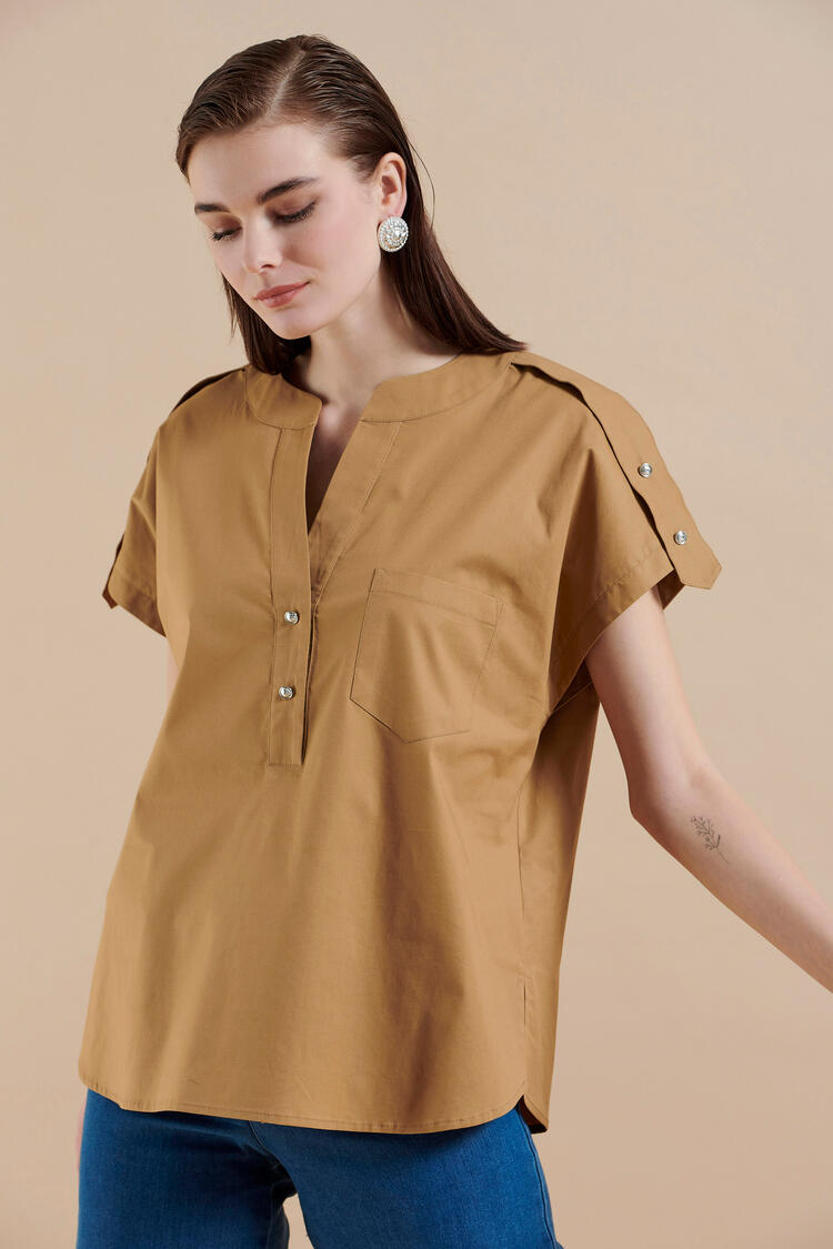 Blouse with mao collar - Taupe S