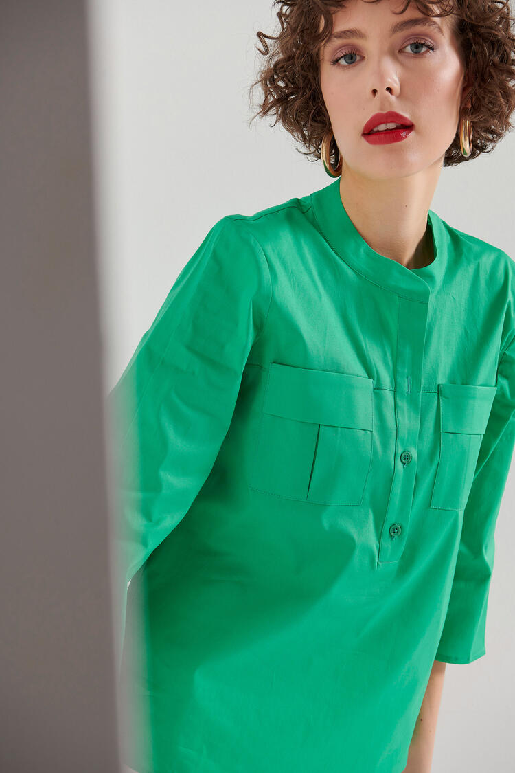 Blouse with pockets - GREEN S