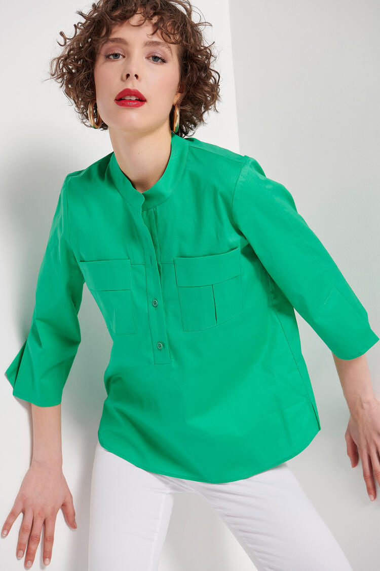 Blouse with pockets - GREEN S